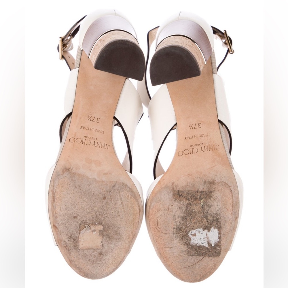 Jimmy Choo Crème Leather Strap Sandals Block Heels size 37.5 - Picture 5 of 6